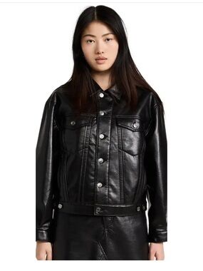 Agolde Classic Charli Black Recycled Leather Trucker Jacket NWT size M
